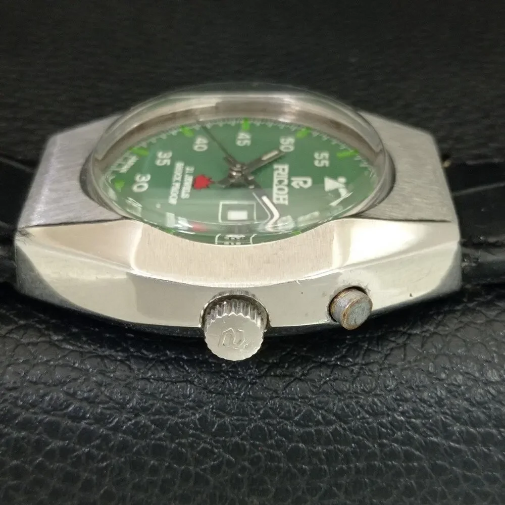 Vintage 1990 Ricoh Automatic Mens Silver Watch W/daydate & Red accents